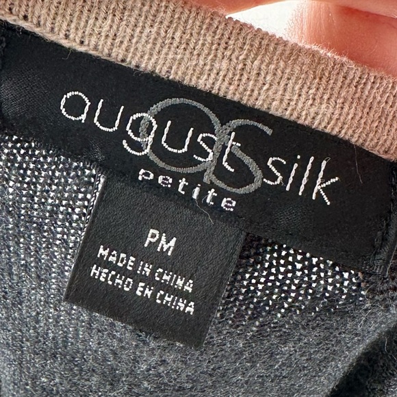 August silk petite womens sweater size PM charcoal gray striped old money poncho - Picture 8 of 10